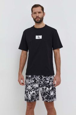 Bavlnené pyžamo Calvin Klein Underwear čierna farba, vzorovaná