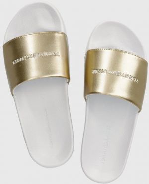 Šľapky Tommy Hilfiger METALLIC POOL SLIDE dámske, zlatá farba, FW0FW07829