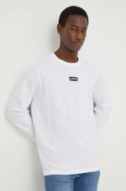 Bavlnené tričko s dlhým rukávom Levi's biela farba, s potlačou