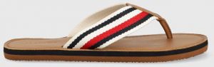 Žabky Tommy Hilfiger HILFIGER LEATHER BEACH SANDAL pánske, hnedá farba, FM0FM04548