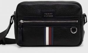 Kožená taška Tommy Hilfiger čierna farba