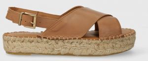 Kožené sandále Alohas Crossed dámske, hnedá farba, na platforme, ESWG1.10