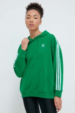 Mikina adidas Originals 3-Stripes Hoodie OS dámska, zelená farba, s kapucňou, s nášivkou, IN8398