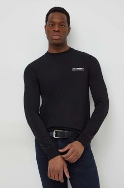 Tričko s dlhým rukávom Karl Lagerfeld pánsky, čierna farba, s potlačou
