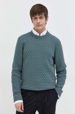 Bavlnený sveter HUGO zelená farba