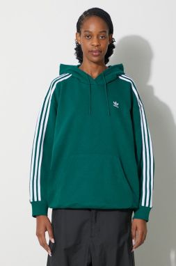 Mikina adidas Originals 3-Stripes Hoodie OS dámska, zelená farba, s kapucňou, s nášivkou, IN8400