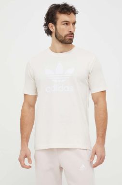 Bavlnené tričko adidas Originals Trefoil pánske, béžová farba, s potlačou, IU2367