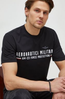 Bavlnené tričko Aeronautica Militare pánsky, čierna farba, s potlačou
