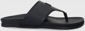 Kožené žabky Tommy Hilfiger THONG COMFORT SANDAL dámske, tmavomodrá farba, na plochom podpätku, FW0FW08042