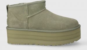 Semišové snehule UGG Classic Ultra Mini Platform zelená farba, 1135092