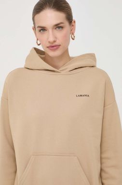 Mikina La Mania dámska, béžová farba, s kapucňou, s potlačou