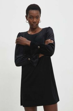 Zamatové šaty Answear Lab čierna farba, mini, áčkový strih