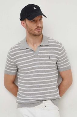 Polo tričko s prímesou ľanu Polo Ralph Lauren šedá farba, vzorovaný