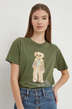 Bavlnené tričko Polo Ralph Lauren dámsky, zelená farba