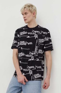Bavlnené tričko Karl Lagerfeld Jeans pánsky, čierna farba, vzorovaný