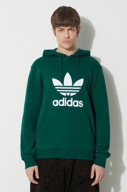 Bavlnená mikina adidas Originals Adicolor Classics Trefoil pánska, zelená farba, s kapucňou, s potlačou, IM9407