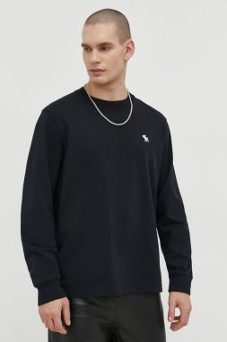 Bavlnené tričko s dlhým rukávom Abercrombie & Fitch čierna farba, s nášivkou
