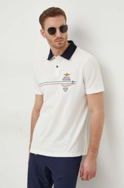 Bavlnené polo tričko Aeronautica Militare biela farba, s nášivkou