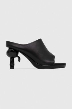 Kožené šľapky Karl Lagerfeld IKON HEEL dámske, čierna farba, na podpätku, KL39004