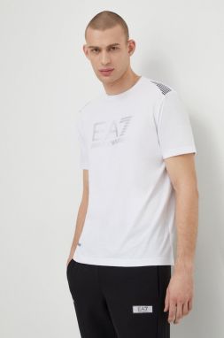 Tričko EA7 Emporio Armani pánsky, biela farba, s potlačou