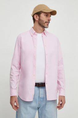 Bavlnená košeľa United Colors of Benetton pánska, ružová farba, regular, s golierom button-down
