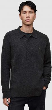 Vlnený sveter AllSaints SHAPLEY LS POLO čierna farba