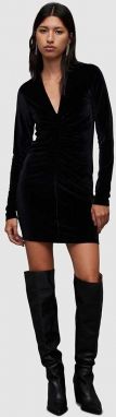 Šaty AllSaints Anya Velvet čierna farba, mini, priliehavá