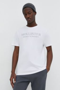 Bavlnené tričko Hollister Co. pánsky, biela farba, s nášivkou