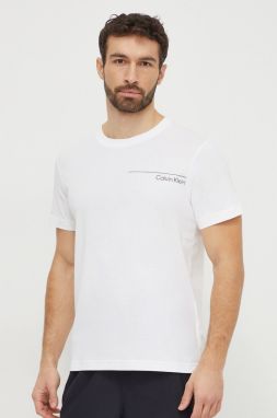 Bavlnené tričko Calvin Klein pánsky, biela farba, s potlačou