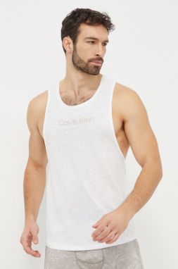 Tričko s prímesou ľanu Calvin Klein biela farba