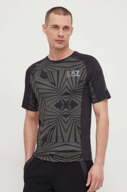 Tričko EA7 Emporio Armani pánsky, čierna farba, vzorovaný