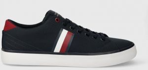 Tenisky Tommy Hilfiger TH HI VULC LOW STRIPES MESH pánske, tmavomodrá farba, FM0FM04946