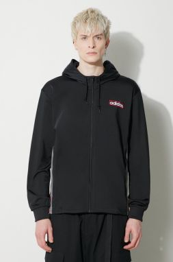 Mikina adidas Originals Adibreak Full-Zip Hoodie pánska, čierna farba, s kapucňou, vzorovaná, IM8209