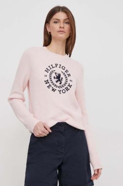 Bavlnený sveter Tommy Hilfiger ružová farba, teplý