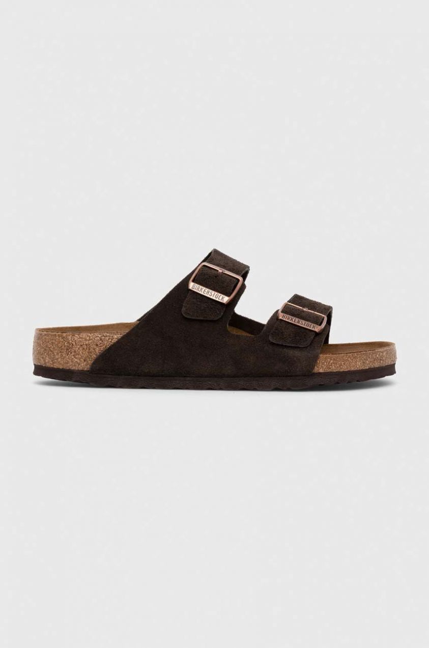 Semišové šľapky Birkenstock Arizona pánske, hnedá farba, 1027077