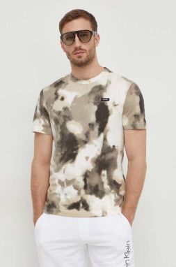 Bavlnené tričko Calvin Klein pánsky, béžová farba, vzorovaný