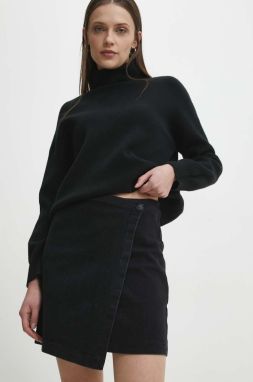 Rifľová sukňa Answear Lab čierna farba, mini, rovný strih