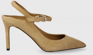 Semišové lodičky Tommy Hilfiger TH POINTY STRAP HEEL béžová farba, FW0FW07693