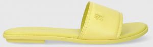 Kožené šľapky Tommy Hilfiger POP COLOR MULE SANDAL dámske, žltá farba, FW0FW07936