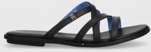 Kožené šľapky Tommy Hilfiger TH STRAP FLAT SANDAL dámske, čierna farba, FW0FW08067