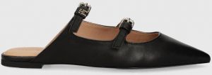 Kožené šľapky Tommy Hilfiger TH POINTY LEATHER MULE dámske, čierna farba, FW0FW07722