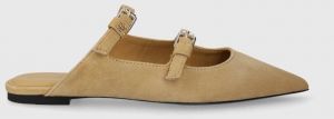 Semišové šľapky Tommy Hilfiger TH POINTE SUEDE MULE dámske, béžová farba, FW0FW07697