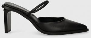 Kožené šľapky Calvin Klein PADDED CURVED STIL MULE PUMP 70 dámske, čierna farba, na podpätku, HW0HW01991
