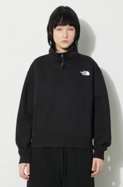 Mikina The North Face W Essential Qz Crew dámska, čierna farba, s potlačou, NF0A854HJK31