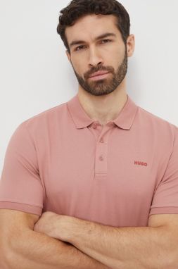 Bavlnené polo tričko HUGO ružová farba, jednofarebný