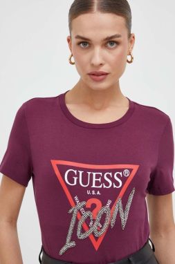 Bavlnené tričko Guess dámsky, fialová farba