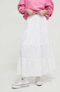 Bavlnená sukňa Hollister Co. biela farba, maxi, áčkový strih