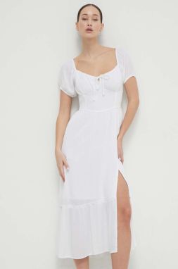 Šaty Hollister Co. biela farba, midi, áčkový strih