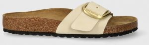 Kožené šľapky Birkenstock Madrid Big Buckle dámske, béžová farba, 1026574