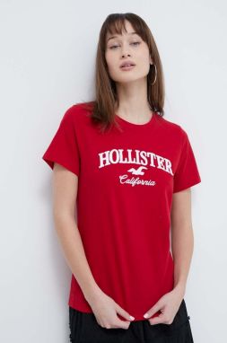 Bavlnené tričko Hollister Co. dámsky, červená farba